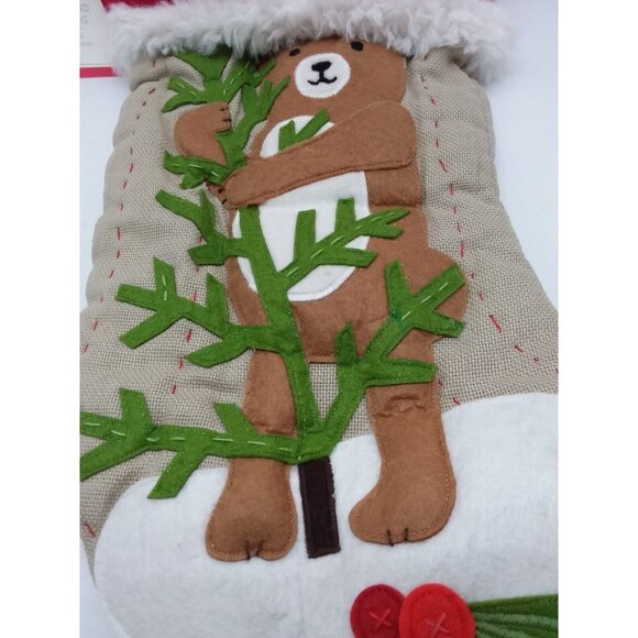 Pottery Barn Kids Becca Woodland Bear Stocking Holiday Christmas Quilted Xmas - Picture 3 of 9